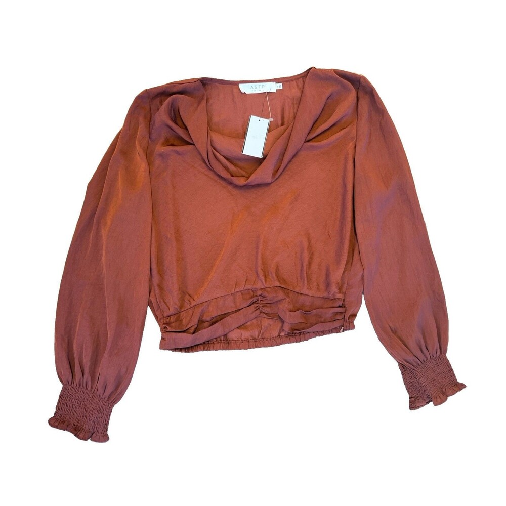 ASTR The Label Women’s Terracotta Cowl Neck Blouse‎ Smocked Long Sleeve M Office